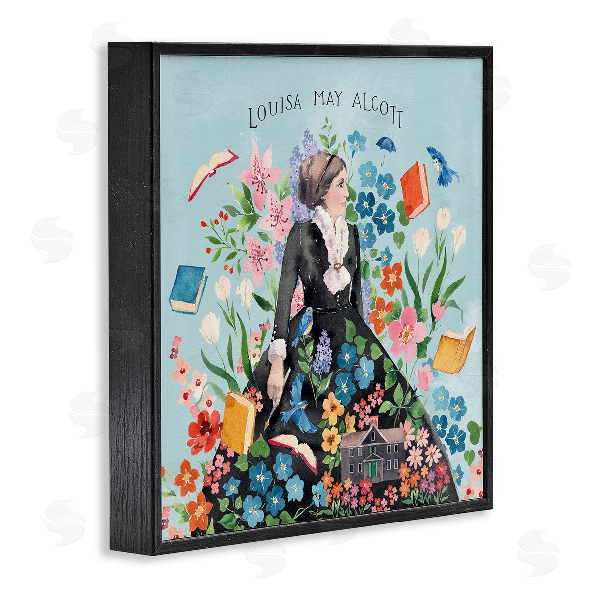 Heather Lee Chan Louisa May Alcott Portrait Black Framed Giclee Wall Art Print