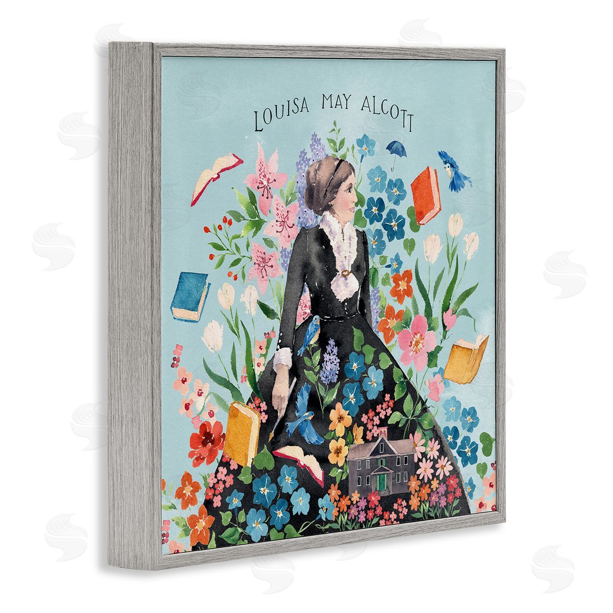 Heather Lee Chan Louisa May Alcott Portrait Gray Framed Giclee Wall Art Print