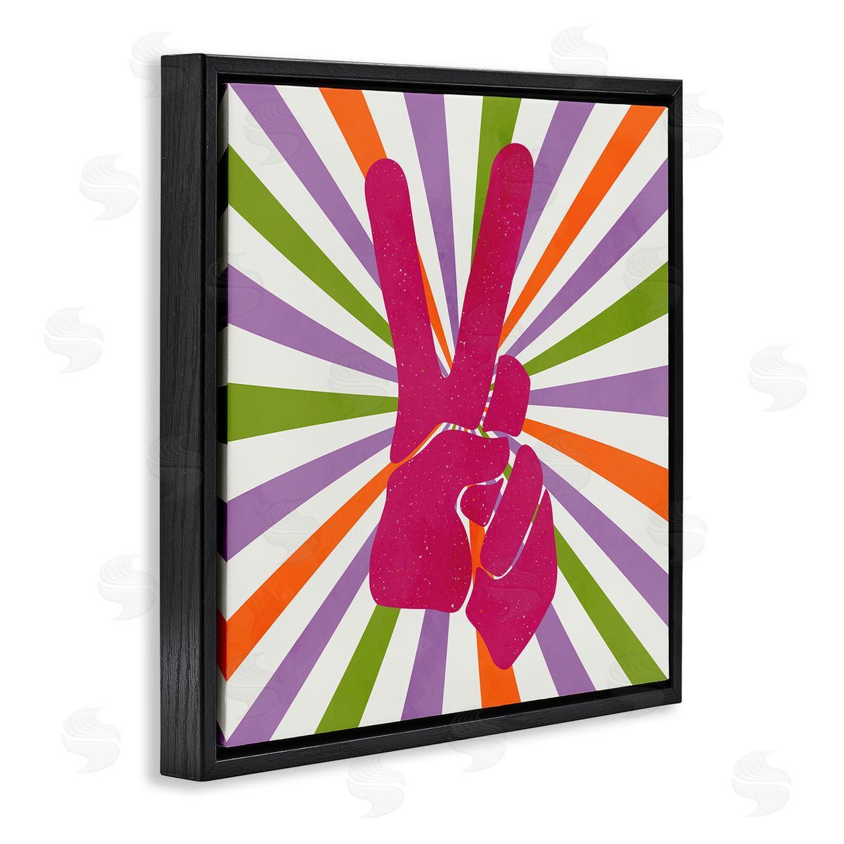 Kim Allen Peace Sign on Stripes Black Floating Frame Canvas Wall Art Print