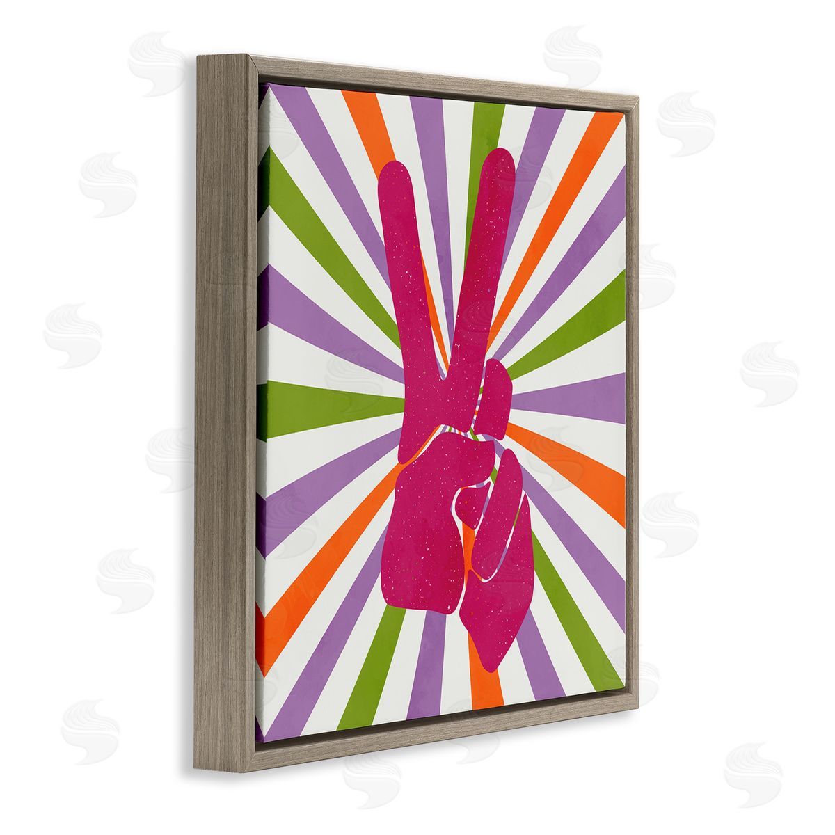 Kim Allen Peace Sign on Stripes Brown Floating Frame Canvas Wall Art Print