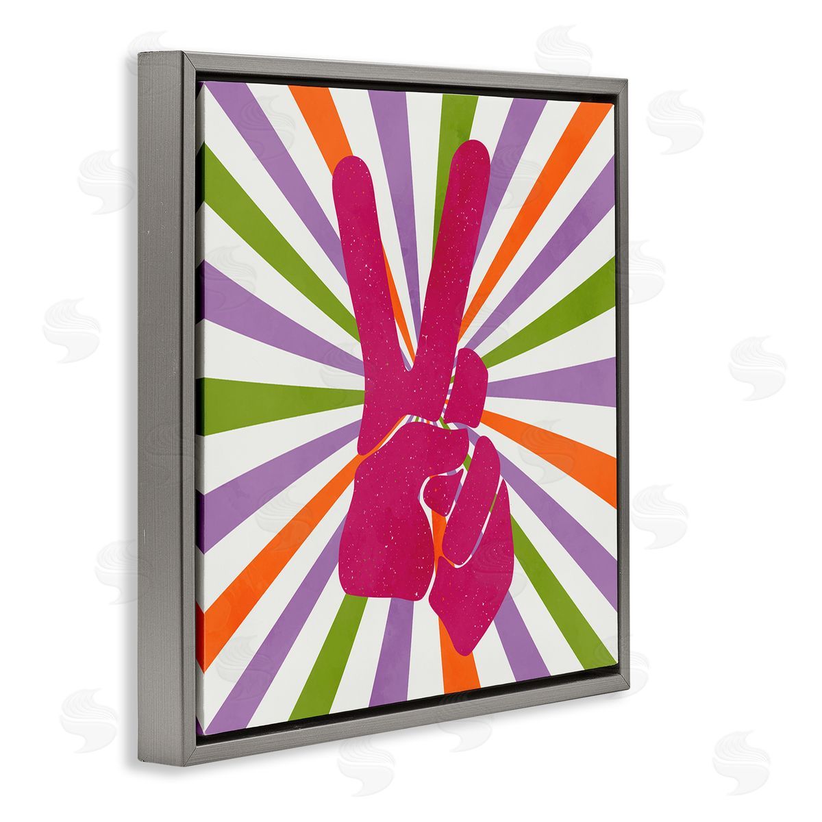 Kim Allen Peace Sign on Stripes Gray Floating Frame Canvas Wall Art Print