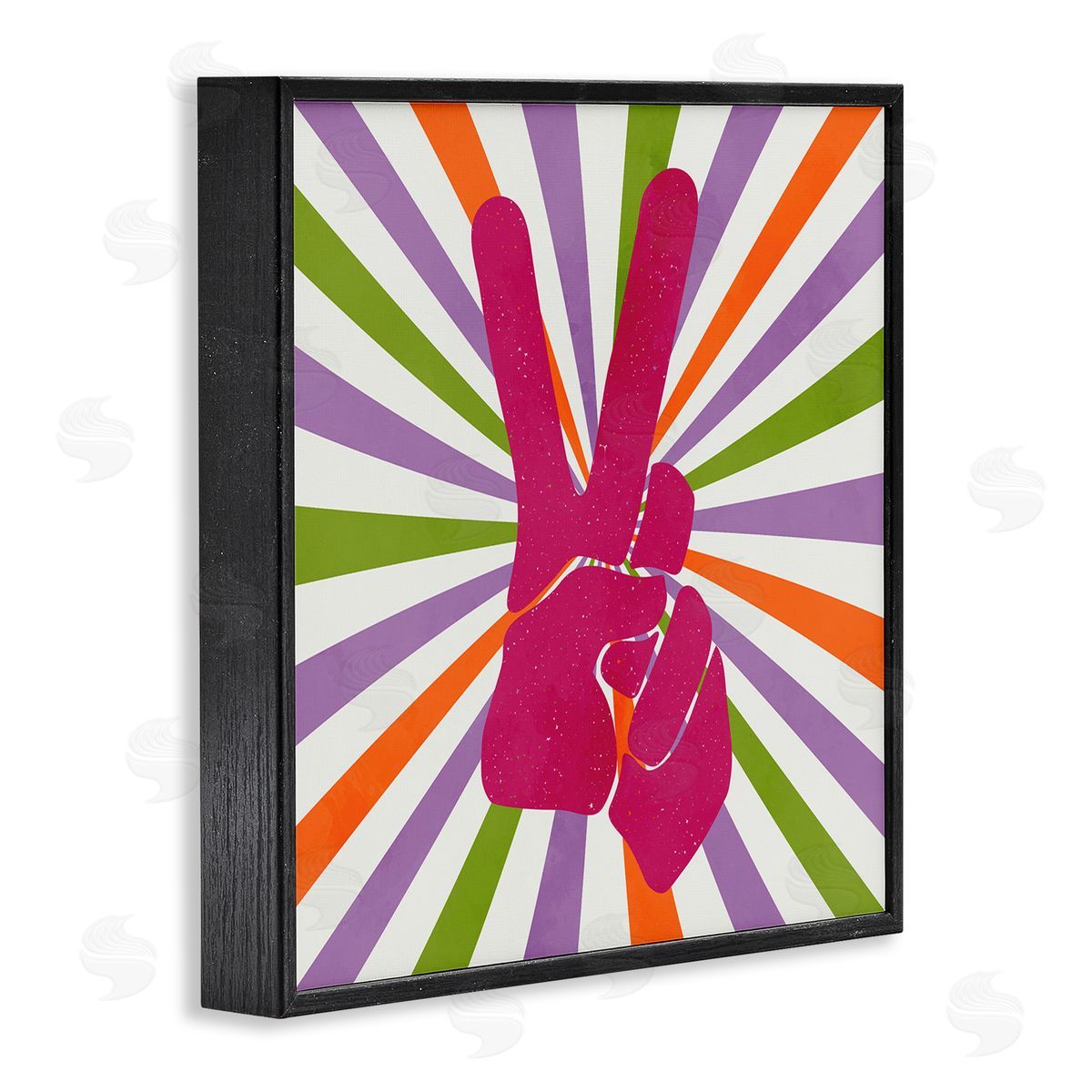 Kim Allen Peace Sign on Stripes Black Framed Giclee Wall Art Print