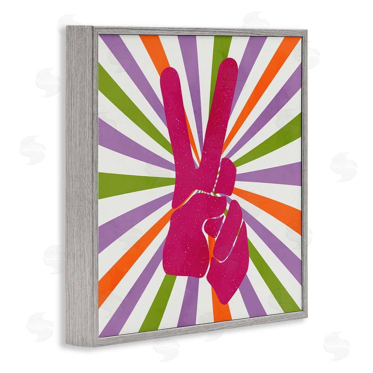 Kim Allen Peace Sign on Stripes Gray Framed Giclee Wall Art Print