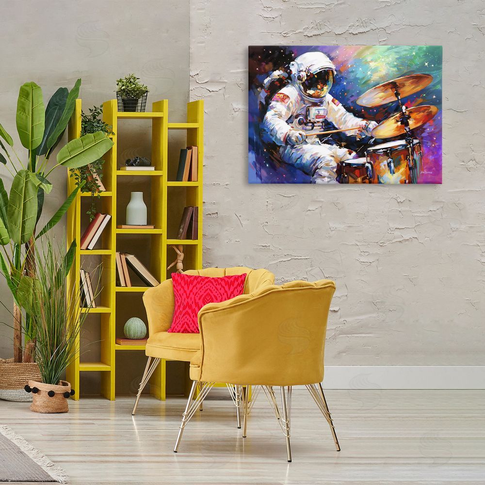 Leon Devenice Cosmic Drummer Musician Canvas Wall Art Print in Room