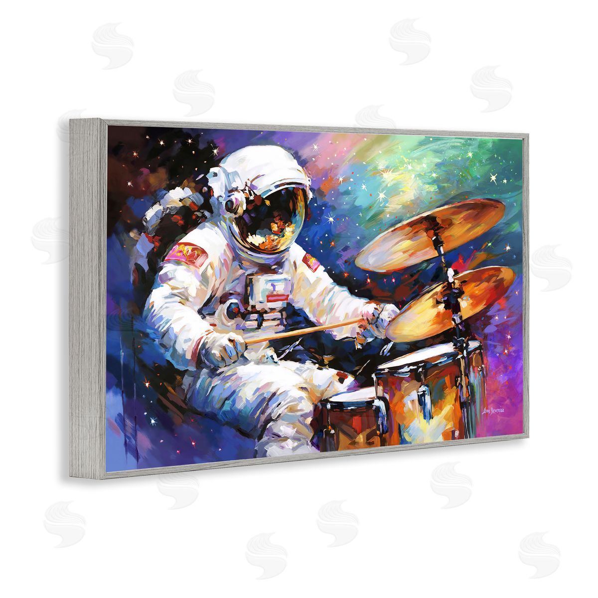 Leon Devenice Cosmic Drummer Musician Gray Framed Giclee Wall Art Print
