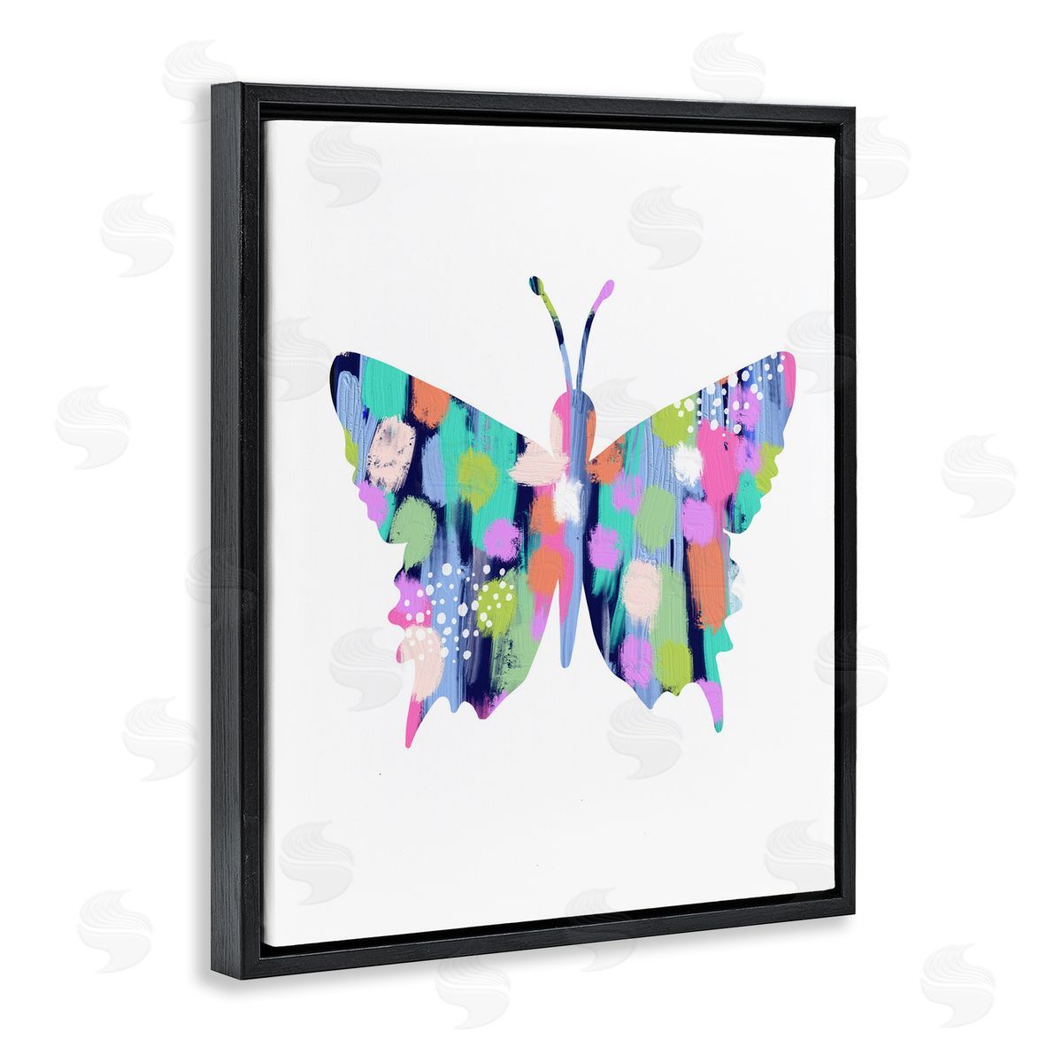Pastel Patterned Butterfly Black Floating Frame Canvas Wall Art, Home Decor by Lisa Nohren
