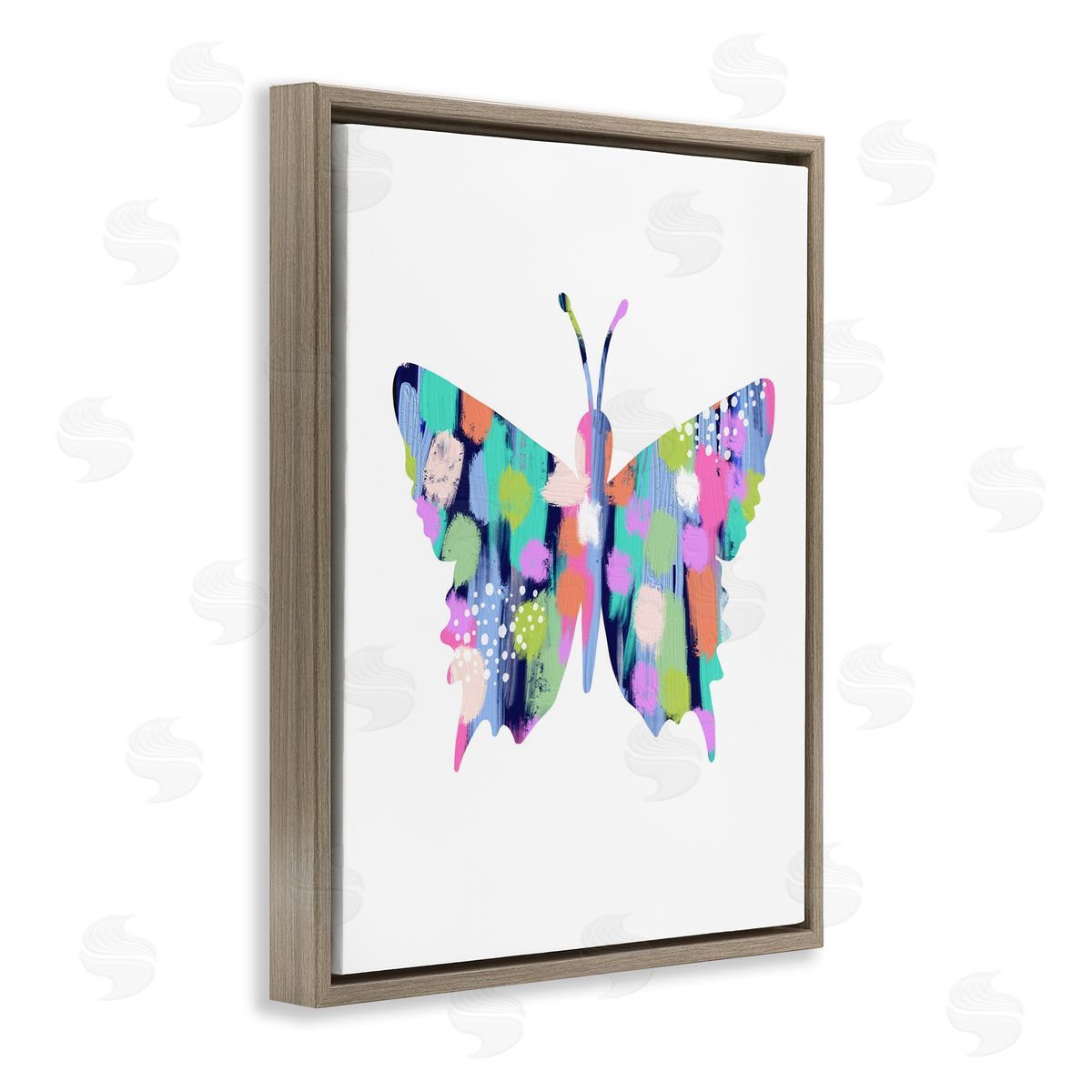 Pastel Patterned Butterfly Brown Floating Frame Canvas Wall Art, Home Decor by Lisa Nohren