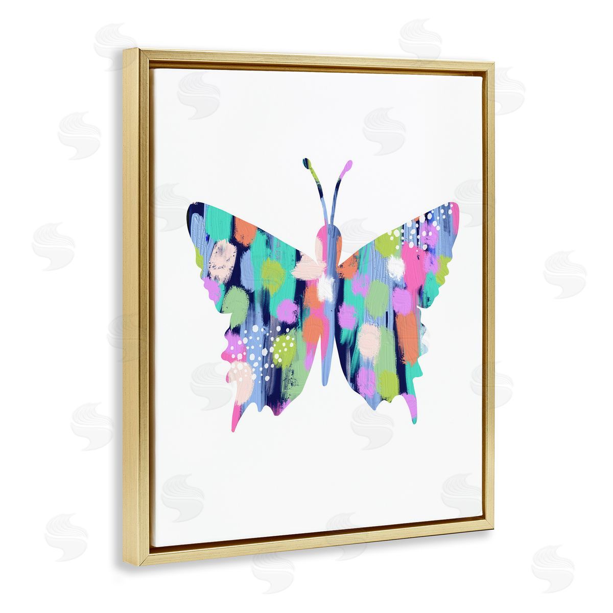 Pastel Patterned Butterfly Gold Floating Frame Canvas Wall Art, Home Decor by Lisa Nohren