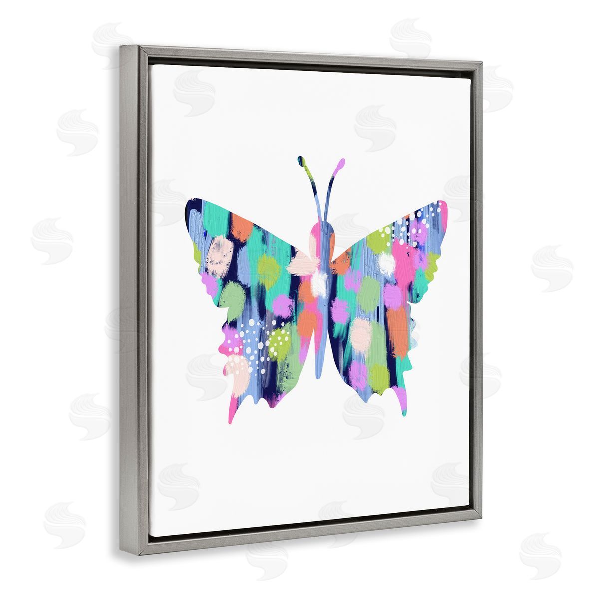 Pastel Patterned Butterfly Grey Floating Frame Canvas Wall Art, Home Decor by Lisa Nohren