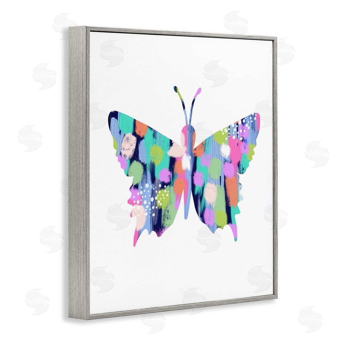 Pastel Patterned Butterfly Grey Frame Print Wall Art, Home Decor by Lisa Nohren