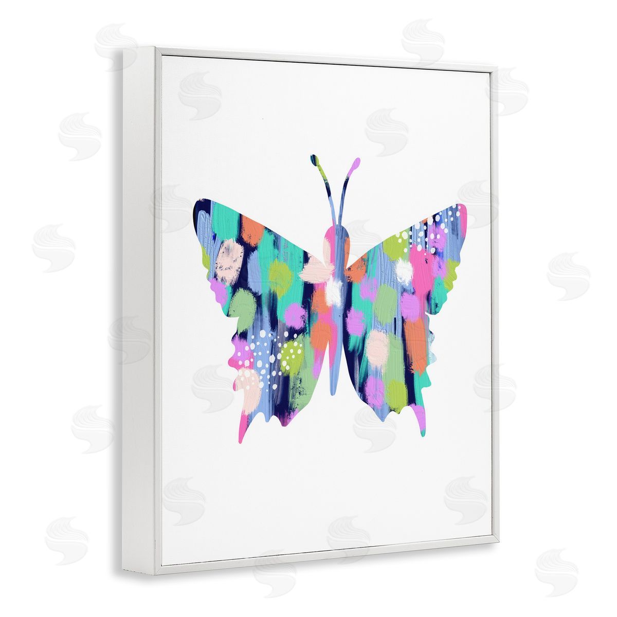 Pastel Patterned Butterfly White Frame Print Wall Art, Home Decor by Lisa Nohren