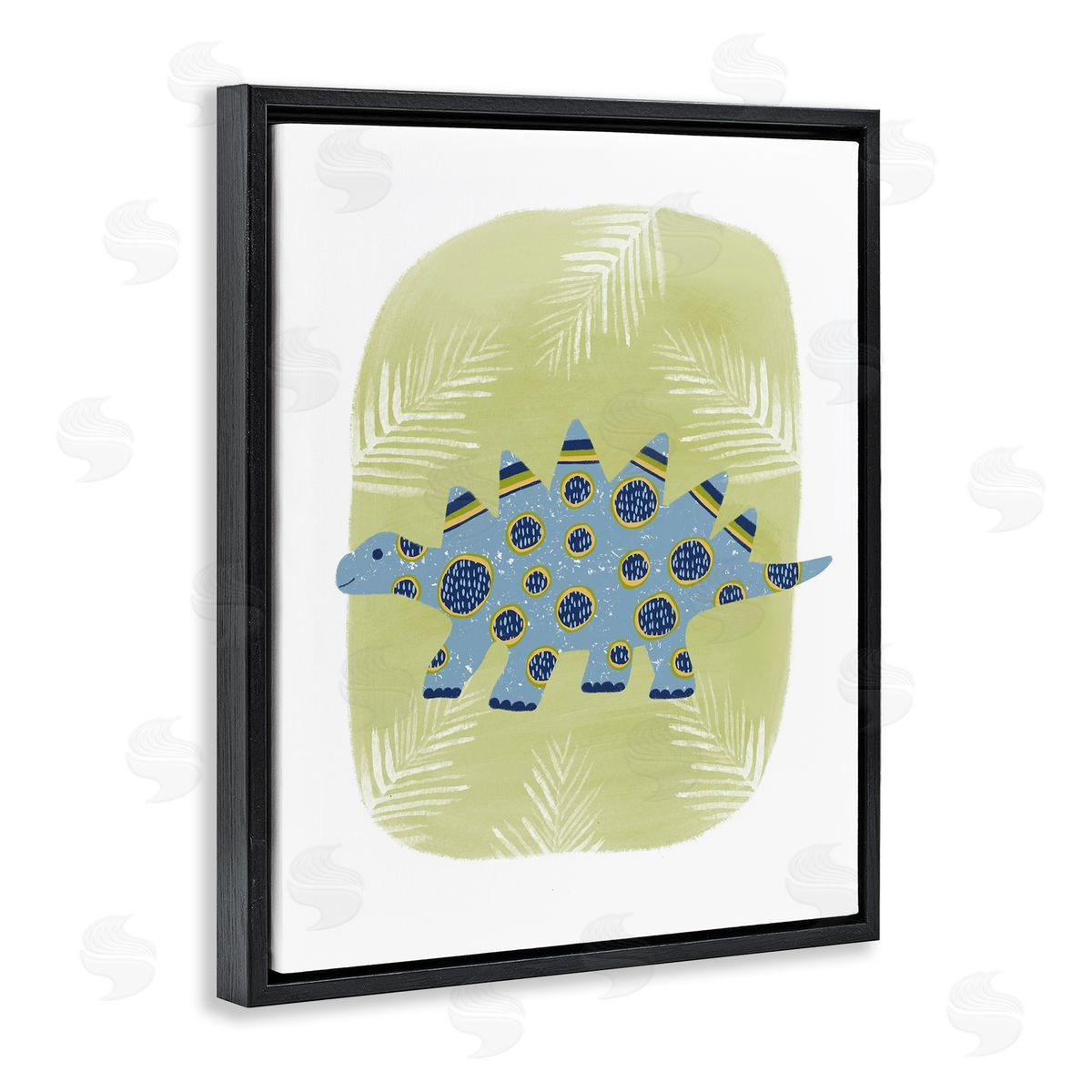 Stegosaurus with Leaves Black Floating Frame Canvas Wall Art, Home Decor by Lisa Nohren