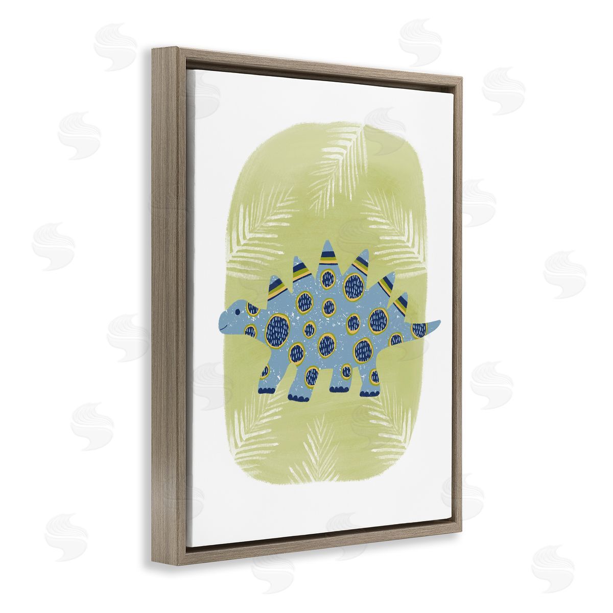 Stegosaurus with Leaves Brown Floating Frame Canvas Wall Art, Home Decor by Lisa Nohren