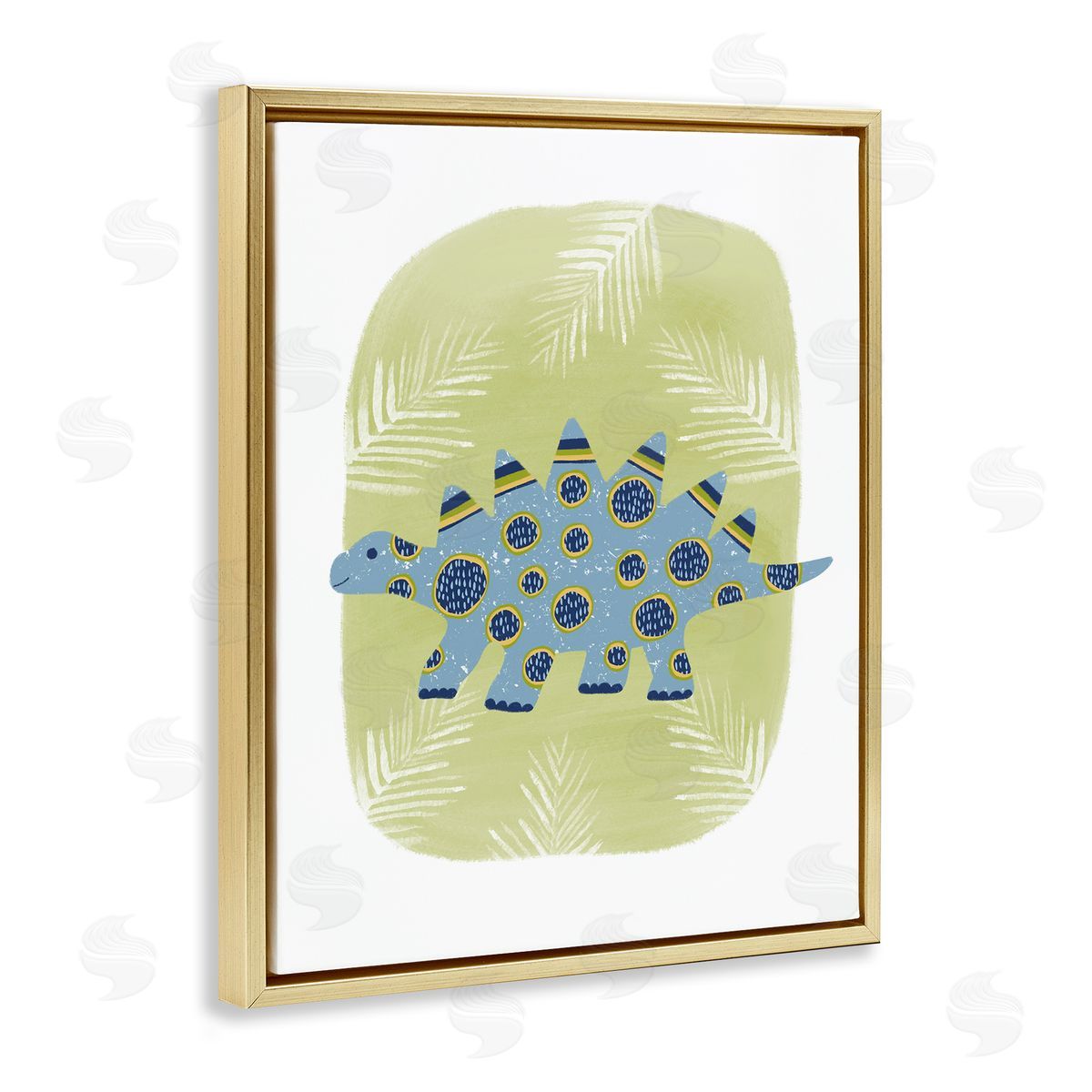 Stegosaurus with Leaves Gold Floating Frame Canvas Wall Art, Home Decor by Lisa Nohren