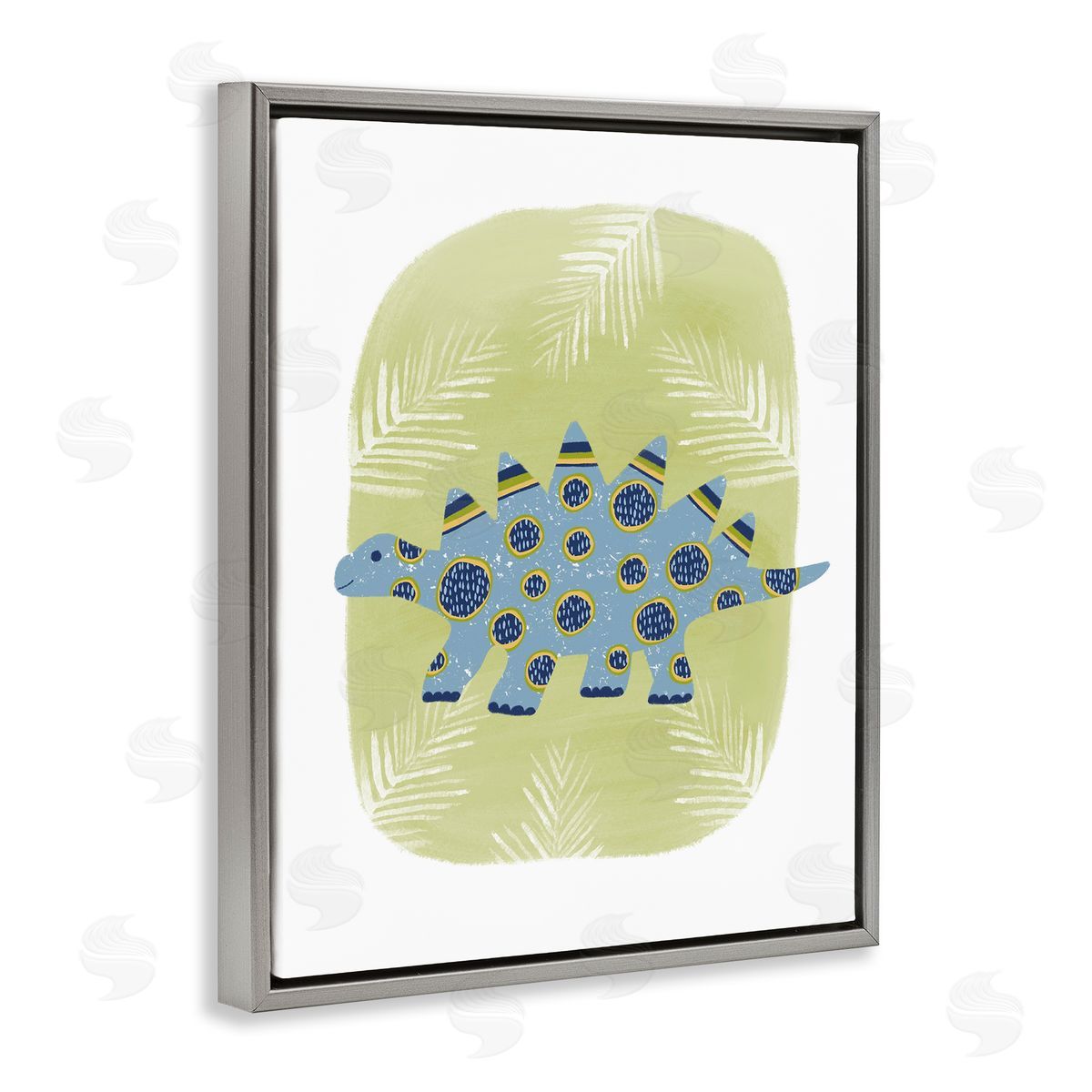 Stegosaurus with Leaves Grey Floating Frame Canvas Wall Art, Home Decor by Lisa Nohren