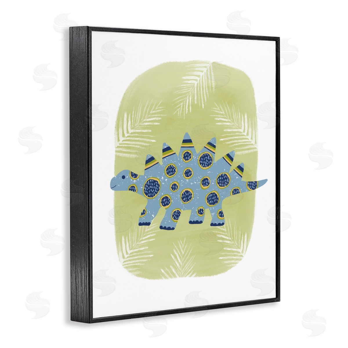 Stegosaurus with Leaves Black Frame Print Wall Art, Home Decor by Lisa Nohren