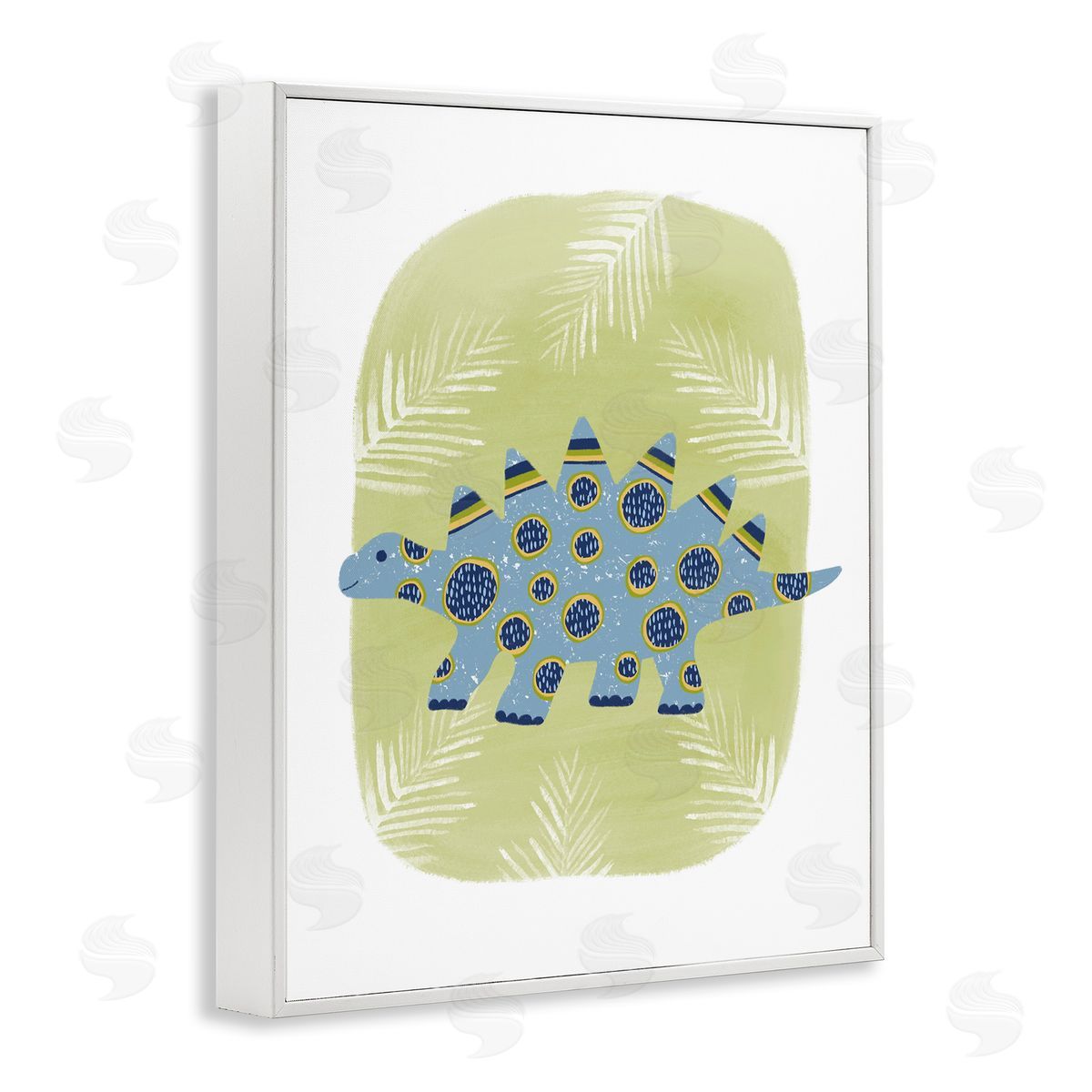 Stegosaurus with Leaves White Frame Print Wall Art, Home Decor by Lisa Nohren