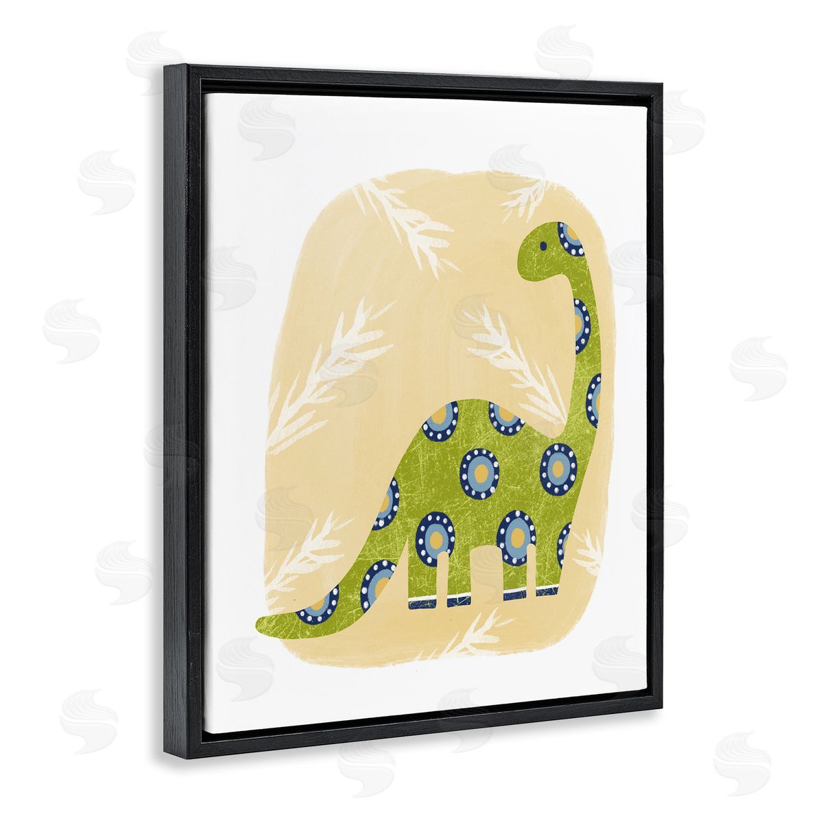 Brontosaurus with Leaves Black Floating Frame Canvas Wall Art, Home Decor by Lisa Nohren