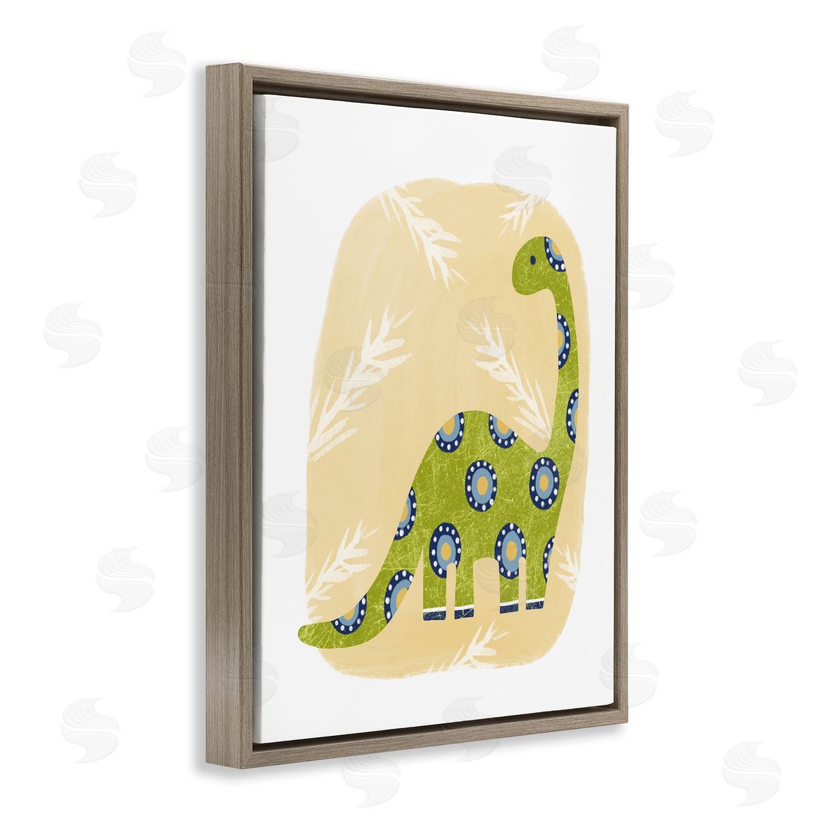Brontosaurus with Leaves Brown Floating Frame Canvas Wall Art, Home Decor by Lisa Nohren