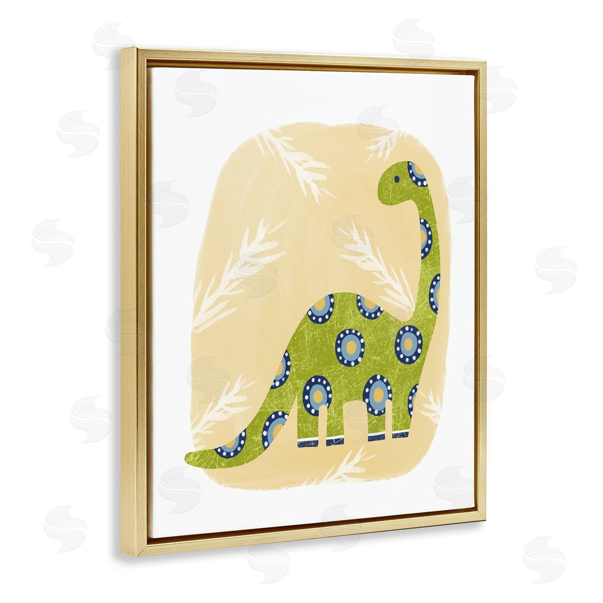 Brontosaurus with Leaves Gold Floating Frame Canvas Wall Art, Home Decor by Lisa Nohren