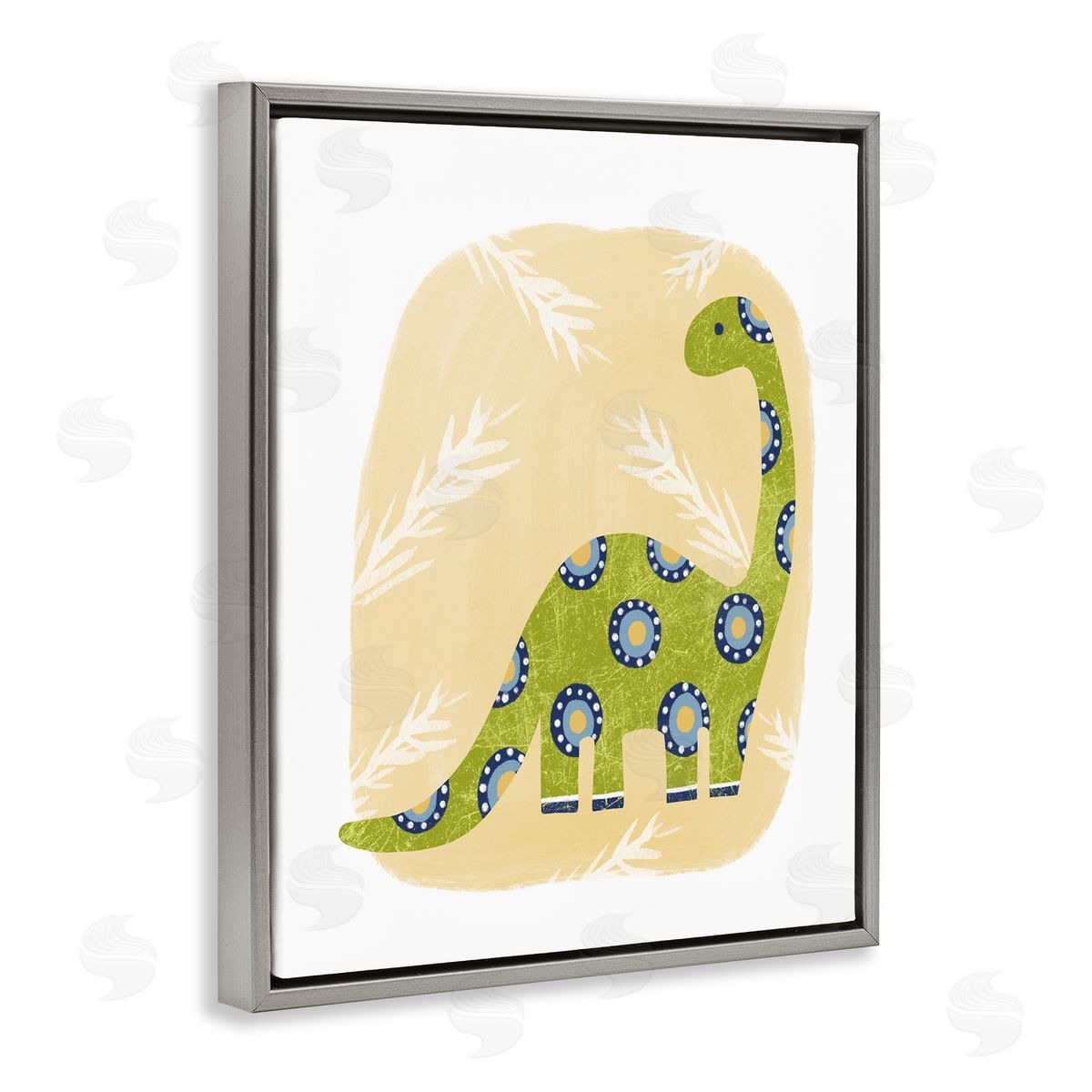 Brontosaurus with Leaves Grey Floating Frame Canvas Wall Art, Home Decor by Lisa Nohren