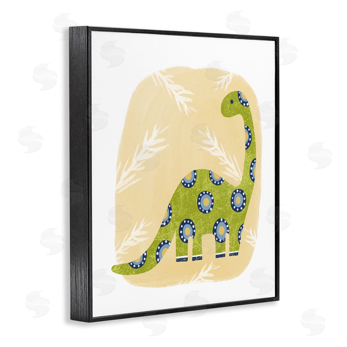 Brontosaurus with Leaves Black Frame Print Wall Art, Home Decor by Lisa Nohren