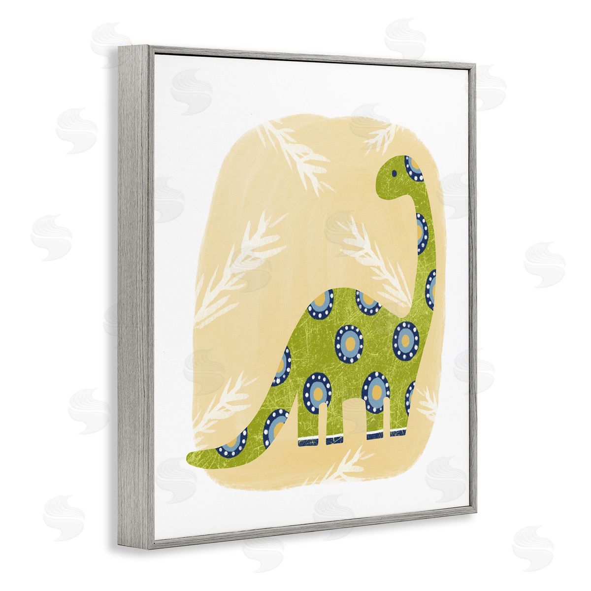 Brontosaurus with Leaves Grey Frame Print Wall Art, Home Decor by Lisa Nohren