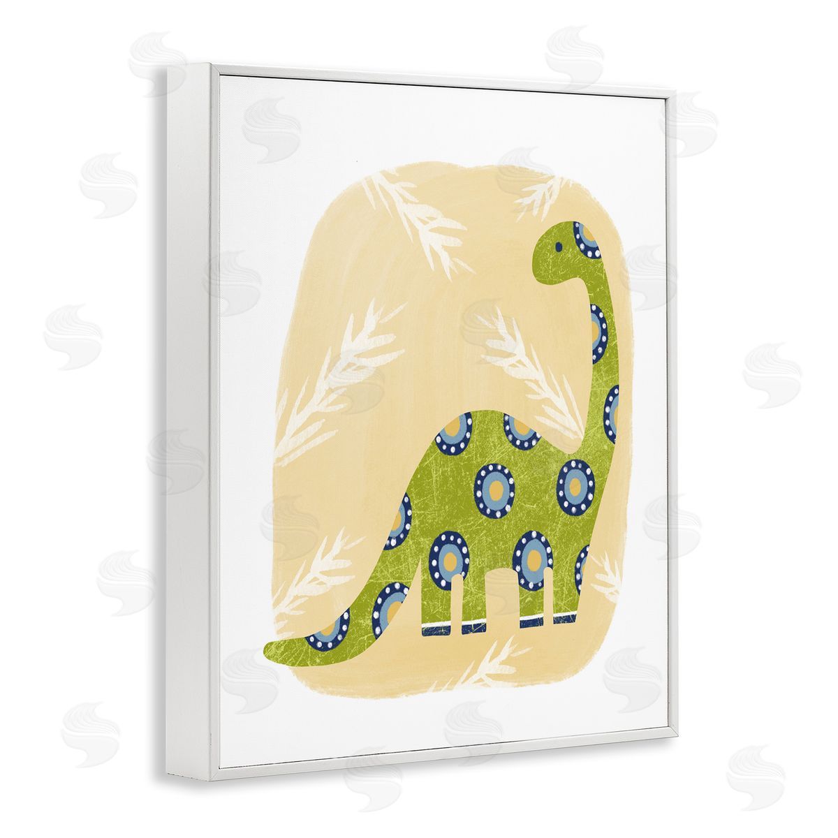 Brontosaurus with Leaves White Frame Print Wall Art, Home Decor by Lisa Nohren