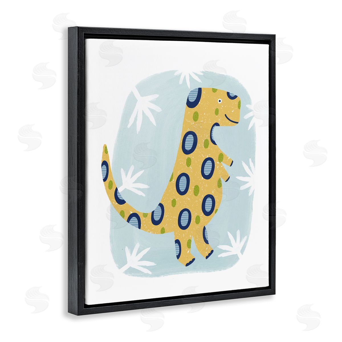 T-Rex with Leaves Black Floating Frame Canvas Wall Art, Home Decor by Lisa Nohren