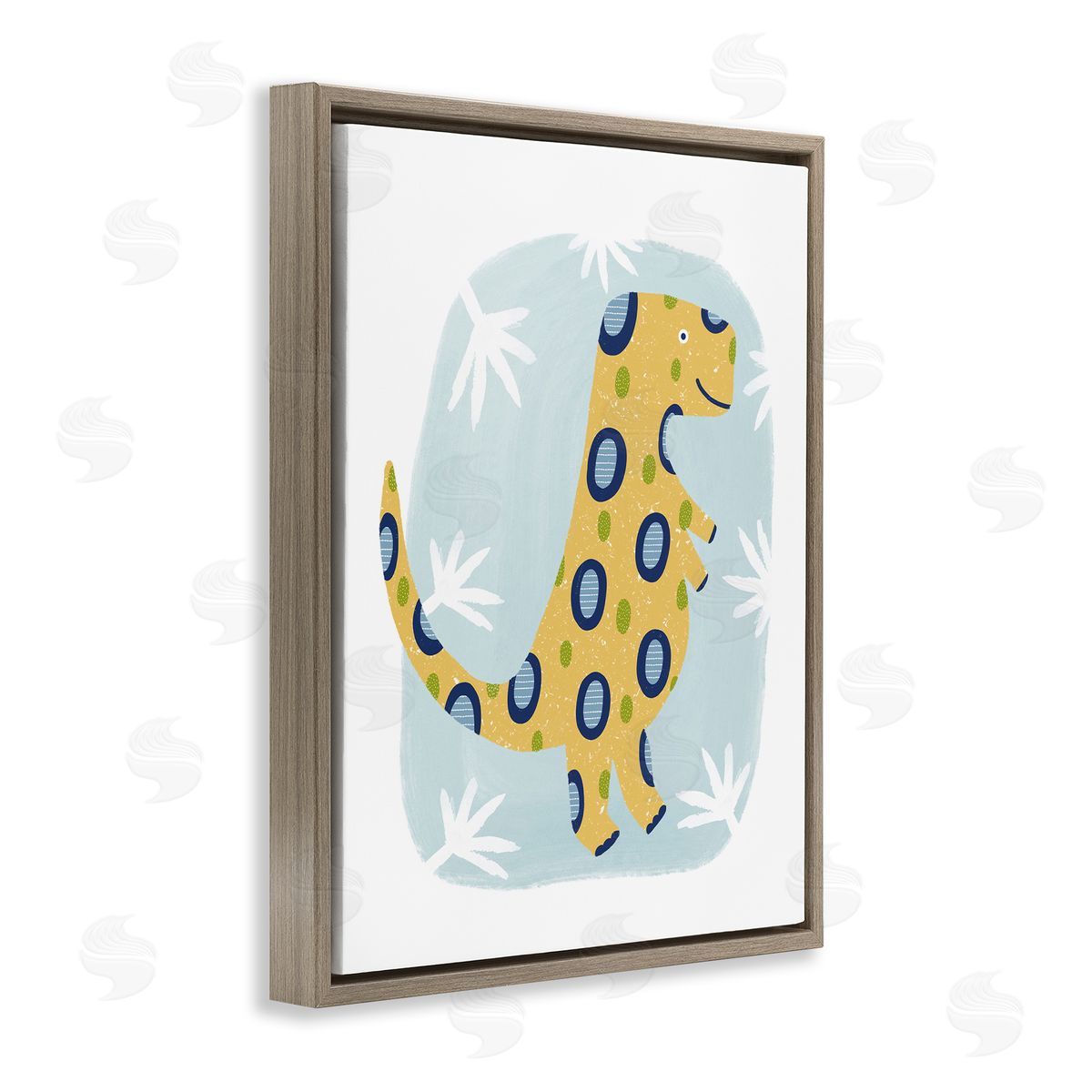 T-Rex with Leaves Brown Floating Frame Canvas Wall Art, Home Decor by Lisa Nohren