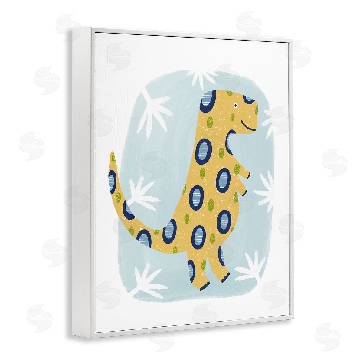T-Rex with Leaves White Frame Print Wall Art, Home Decor by Lisa Nohren