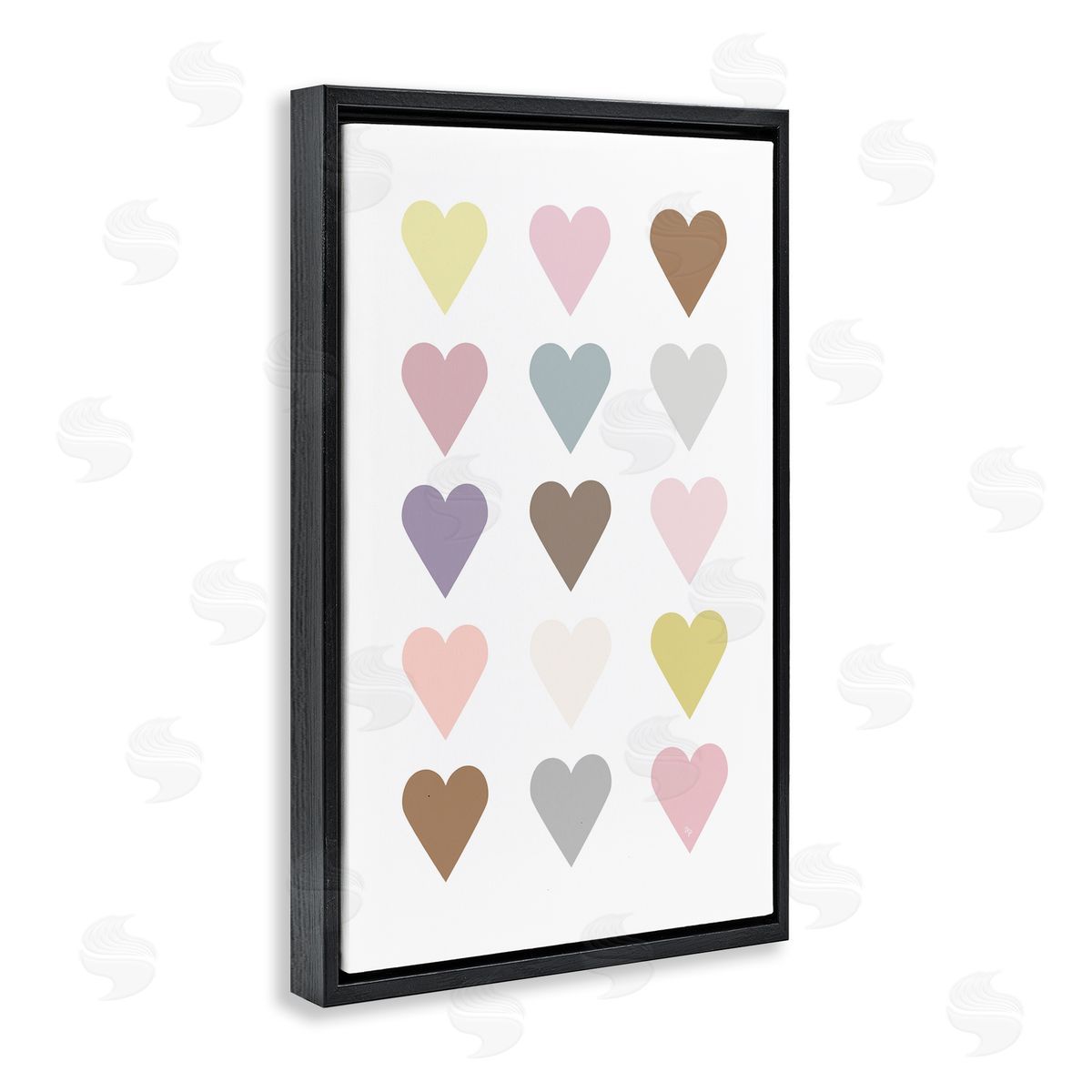 Soft Pastel Hearts Black Floating Frame Canvas Wall Art, Home Decor by Martina Pavlova