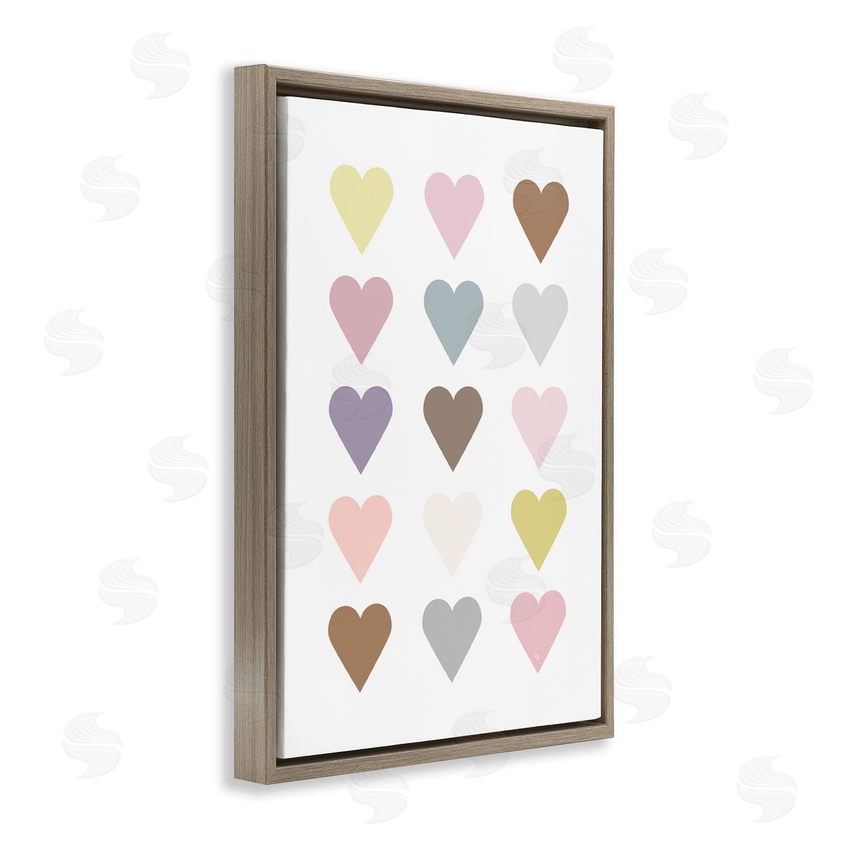 Soft Pastel Hearts Brown Floating Frame Canvas Wall Art, Home Decor by Martina Pavlova