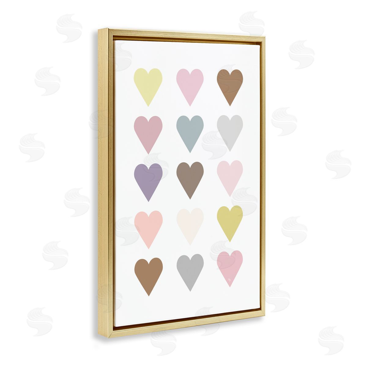 Soft Pastel Hearts Gold Floating Frame Canvas Wall Art, Home Decor by Martina Pavlova