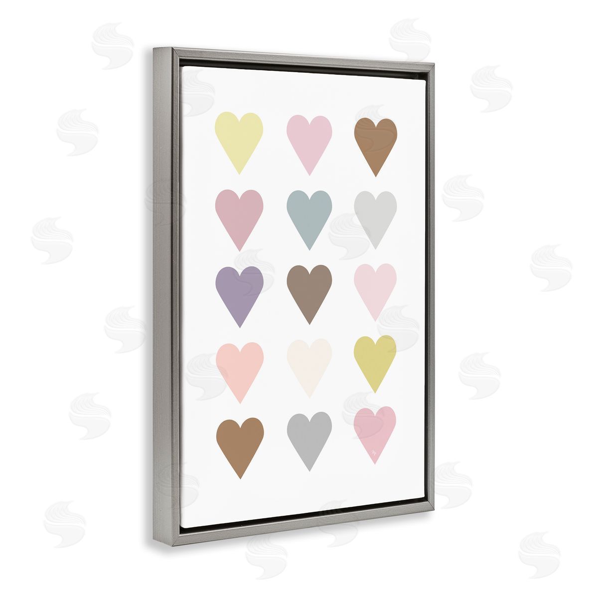 Soft Pastel Hearts Grey Floating Frame Canvas Wall Art, Home Decor by Martina Pavlova