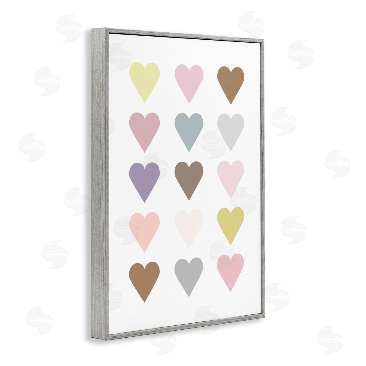 Soft Pastel Hearts Grey Frame Print Wall Art, Home Decor by Martina Pavlova