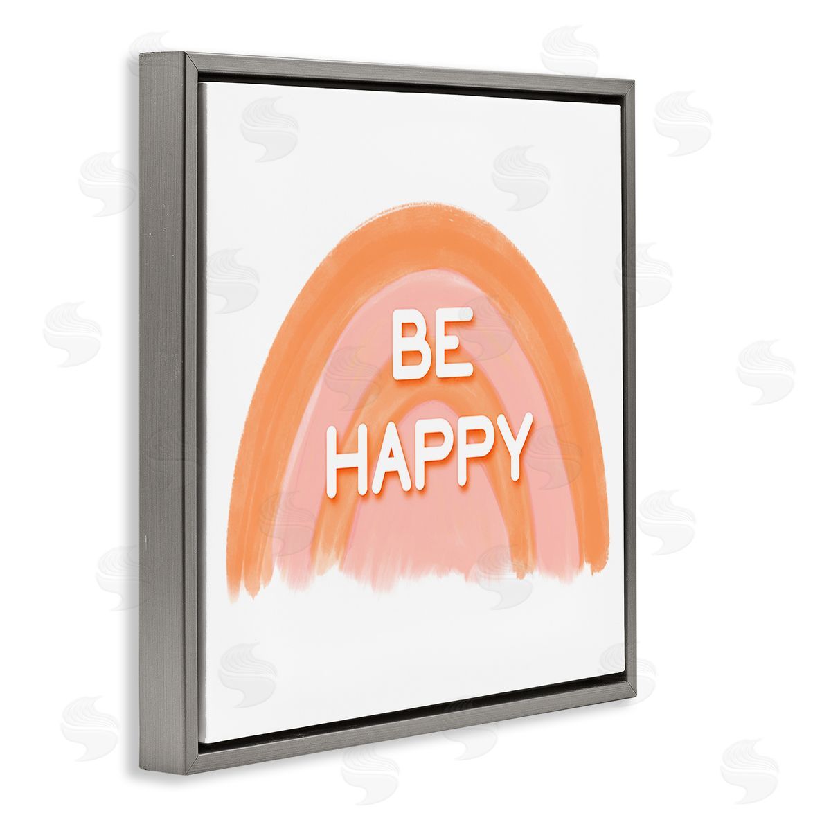 Amber Clarkson Orange Be Happy Gray Floating Frame Canvas Wall Art Print