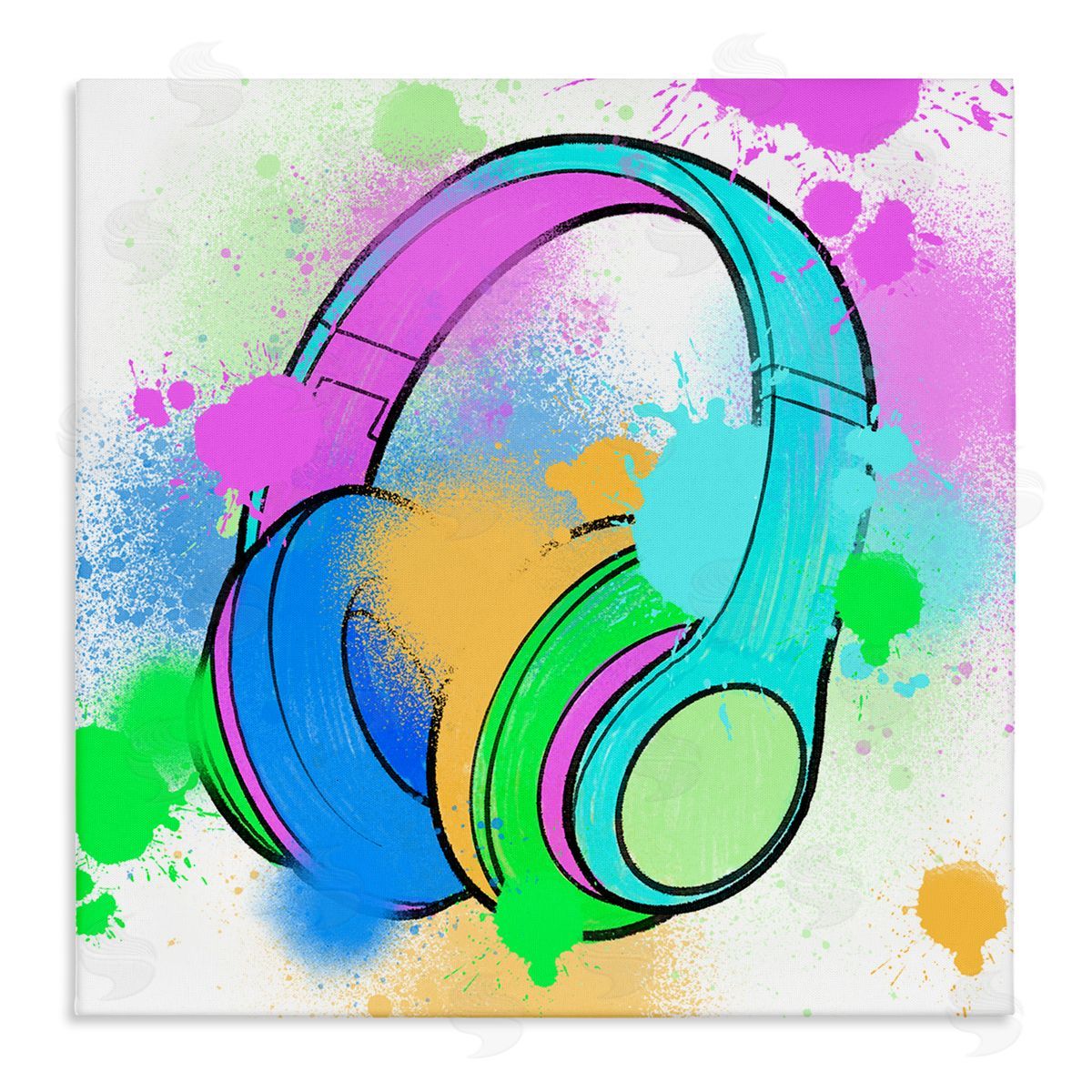 Marcus Prime Splattered Music Headphones Canvas Wall Art Print