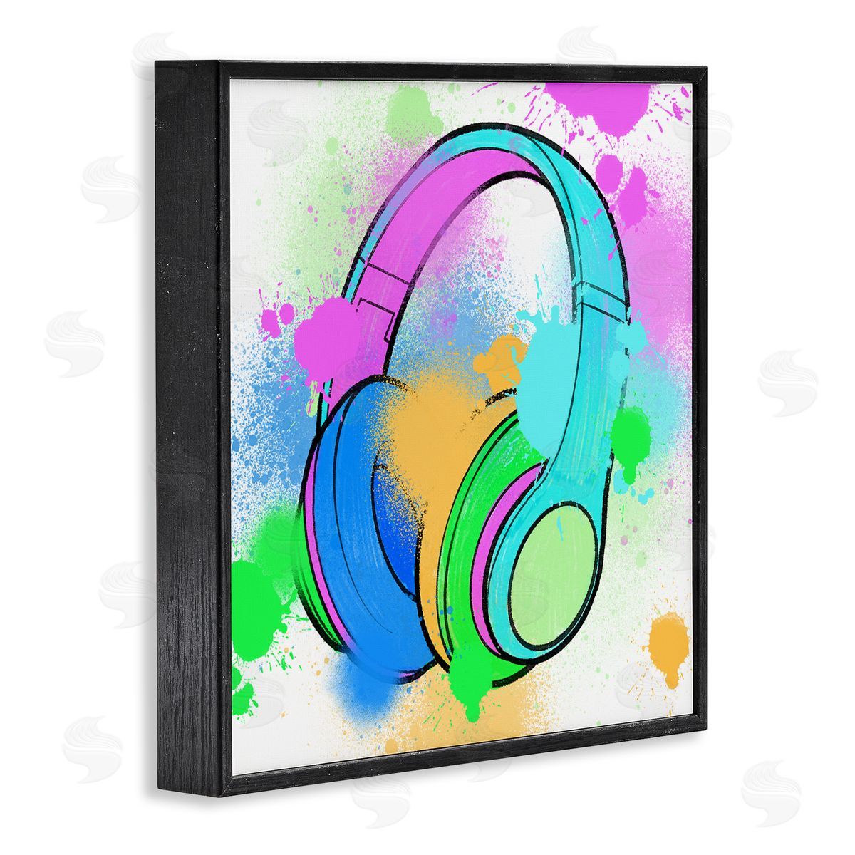 Marcus Prime Splattered Music Headphones Black Framed Giclee Wall Art Print
