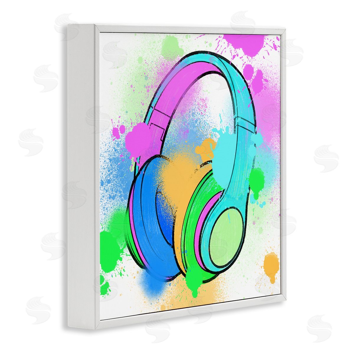Marcus Prime Splattered Music Headphones White Framed Giclee Wall Art Print