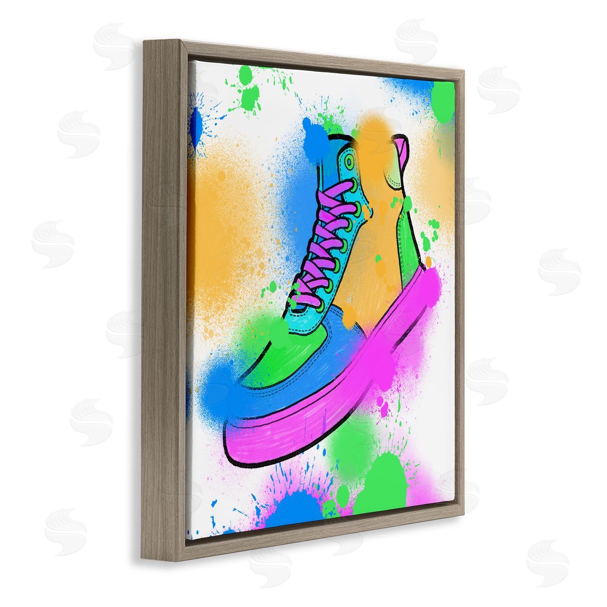 Marcus Prime Splattered Cool Sneakers Brown Floating Frame Canvas Wall Art Print