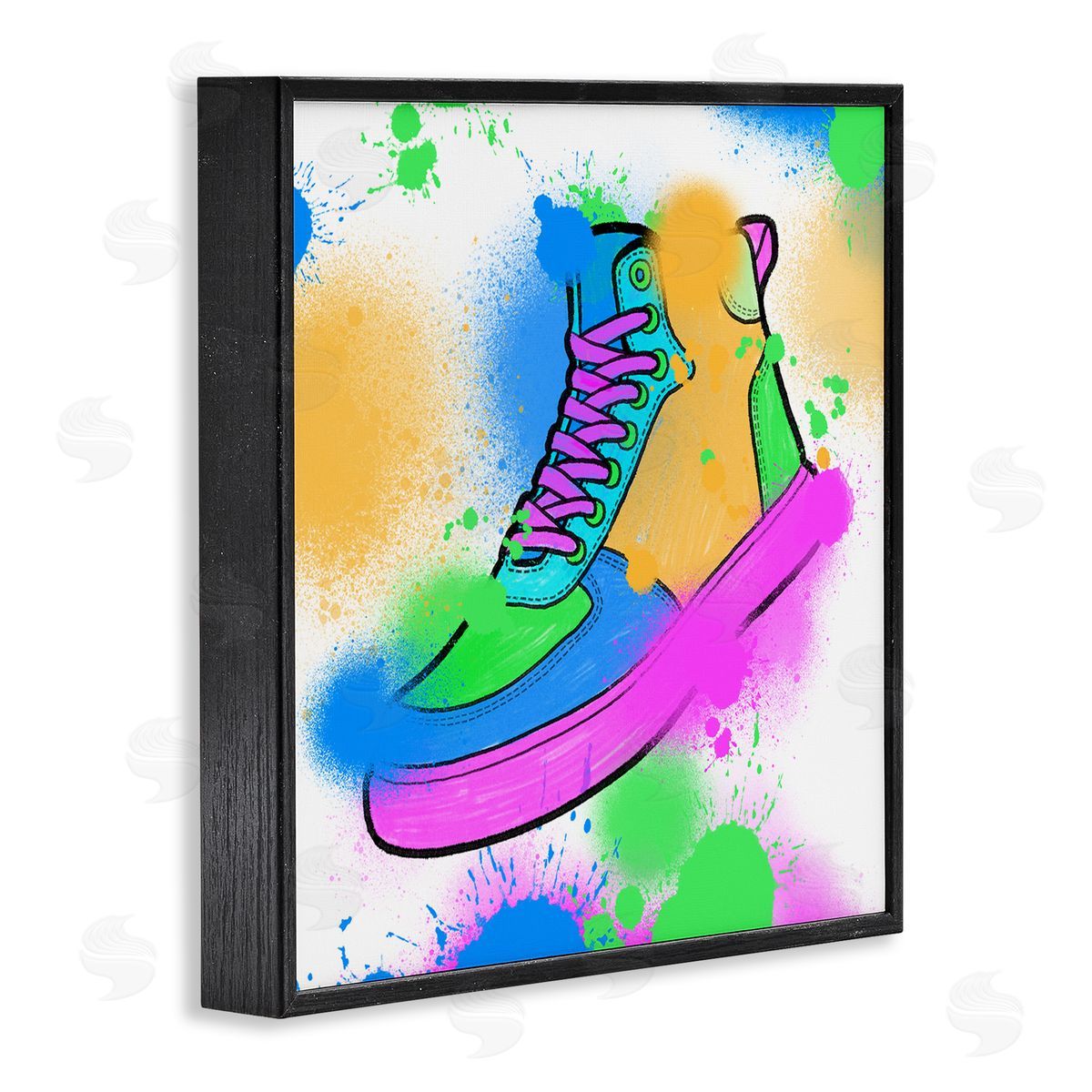 Marcus Prime Splattered Cool Sneakers Black Framed Giclee Wall Art Print