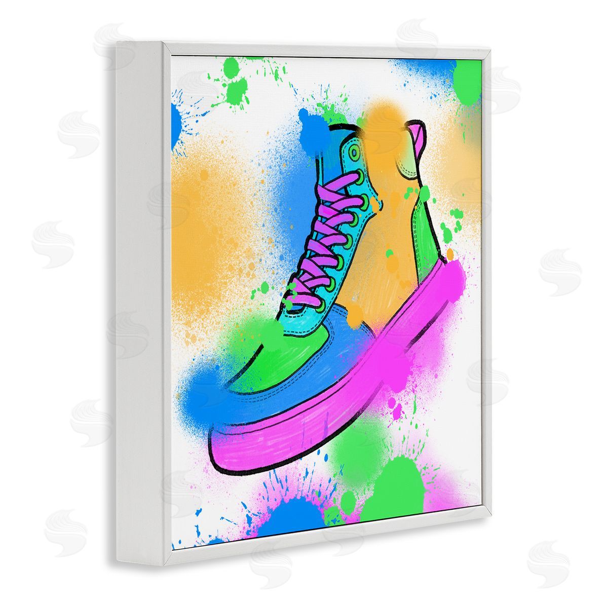 Marcus Prime Splattered Cool Sneakers White Framed Giclee Wall Art Print