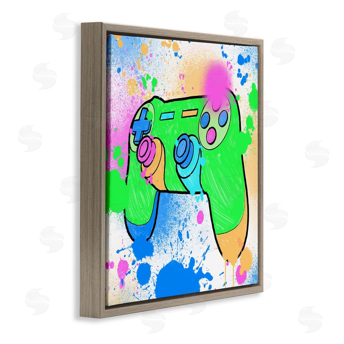 Marcus Prime Splattered Game Controller Brown Floating Frame Canvas Wall Art Print