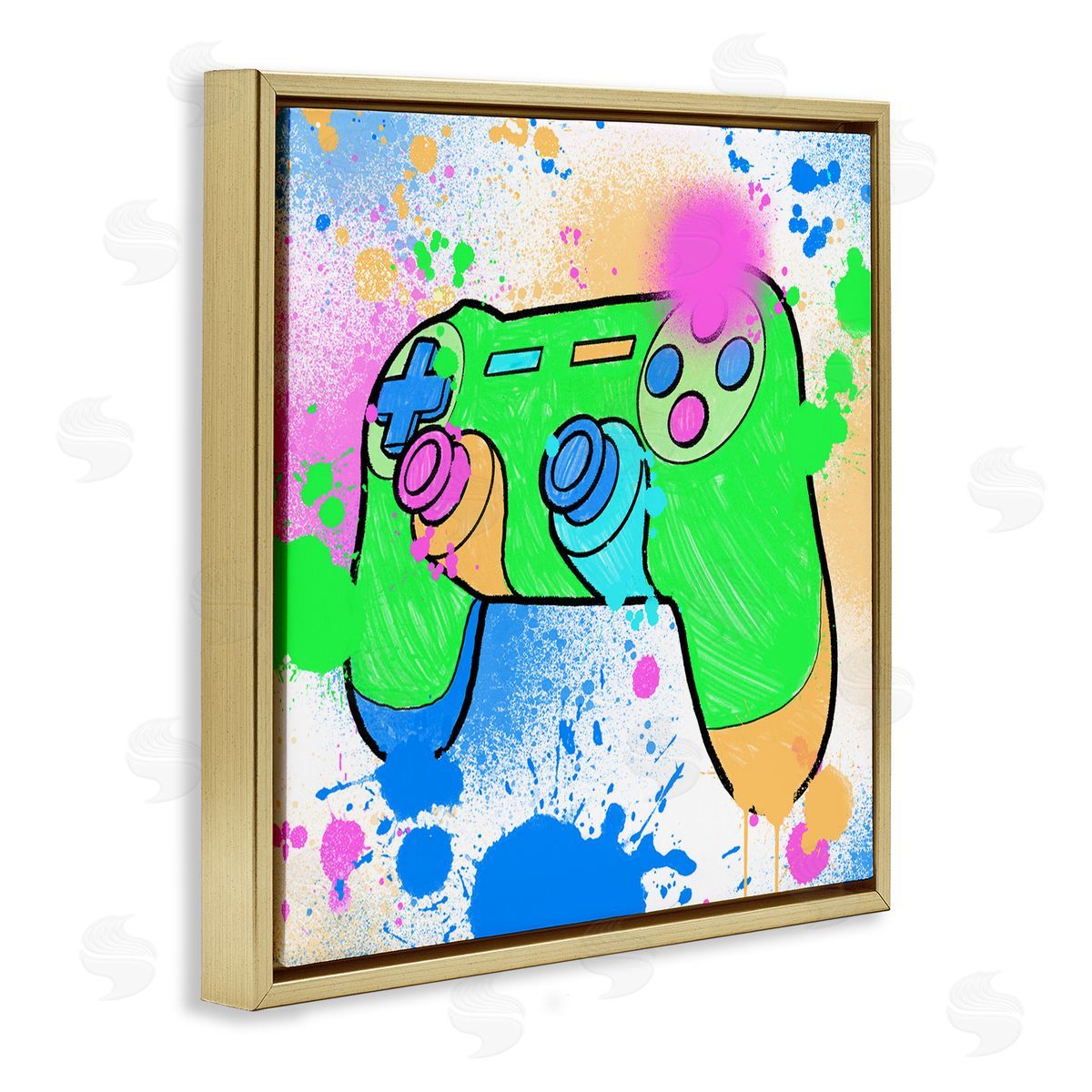 Marcus Prime Splattered Game Controller Gold Floating Frame Canvas Wall Art Print