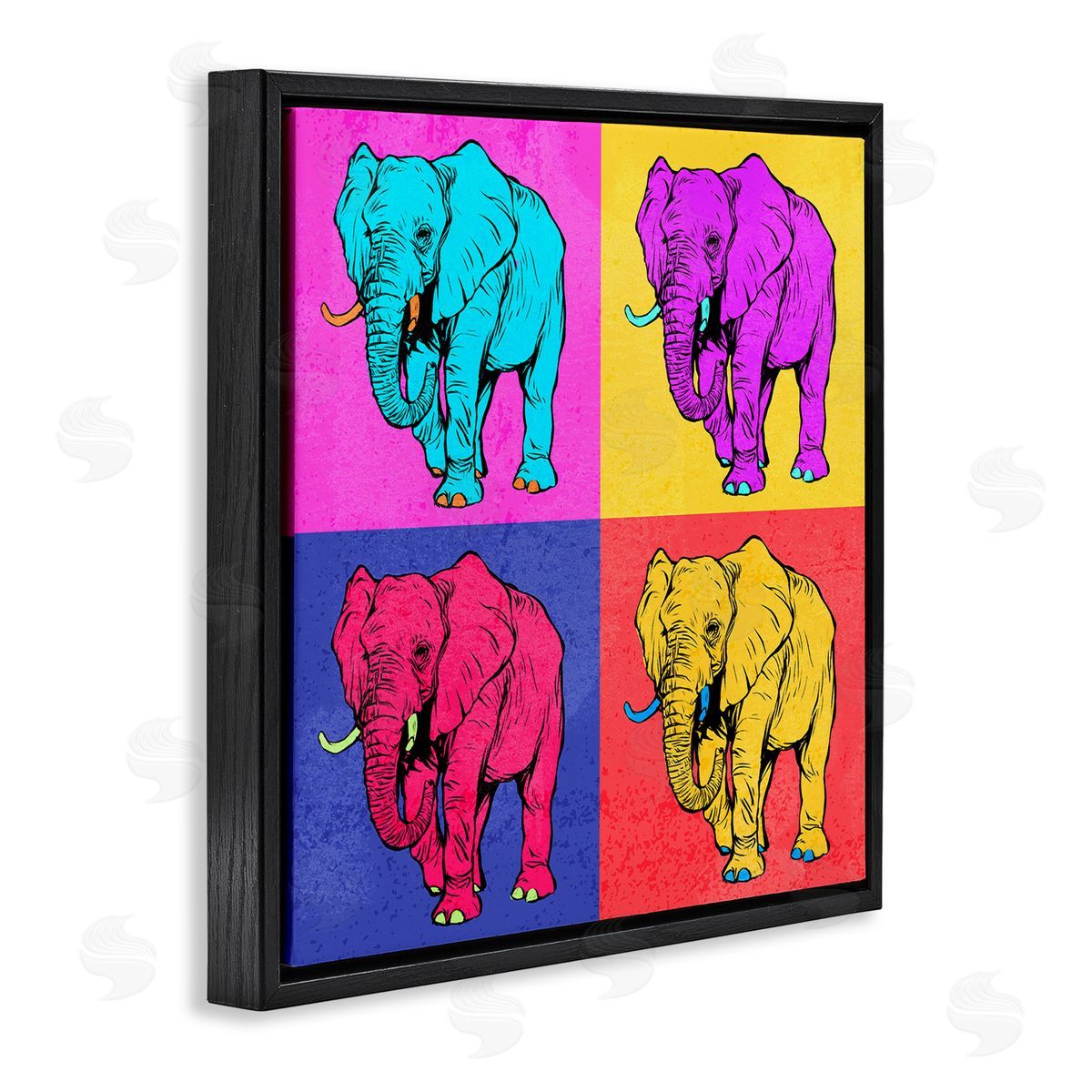 Ziwei Li Bold Pop Elephants Black Floating Frame Canvas Wall Art Print