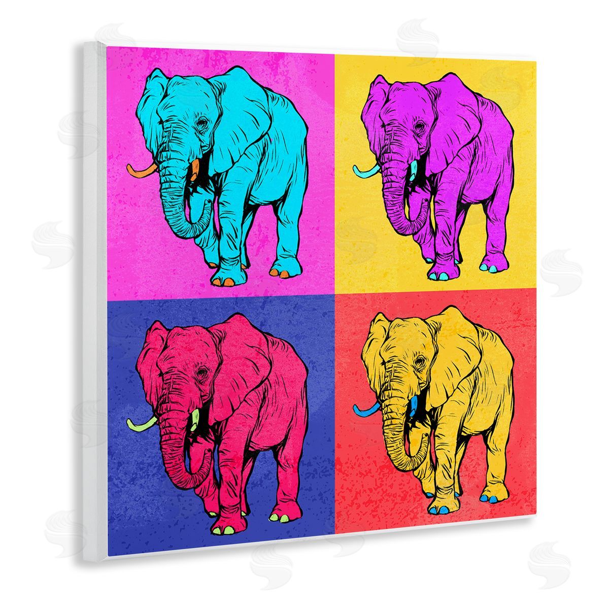 Ziwei Li Bold Pop Elephants Wooden Wall Plaque Art Print