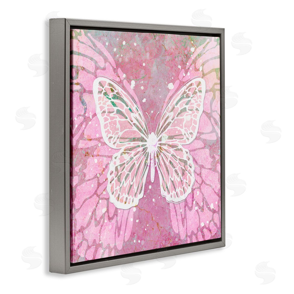 Martina Pavlova Pink Butterfly Wings Gray Floating Frame Canvas Wall Art Print
