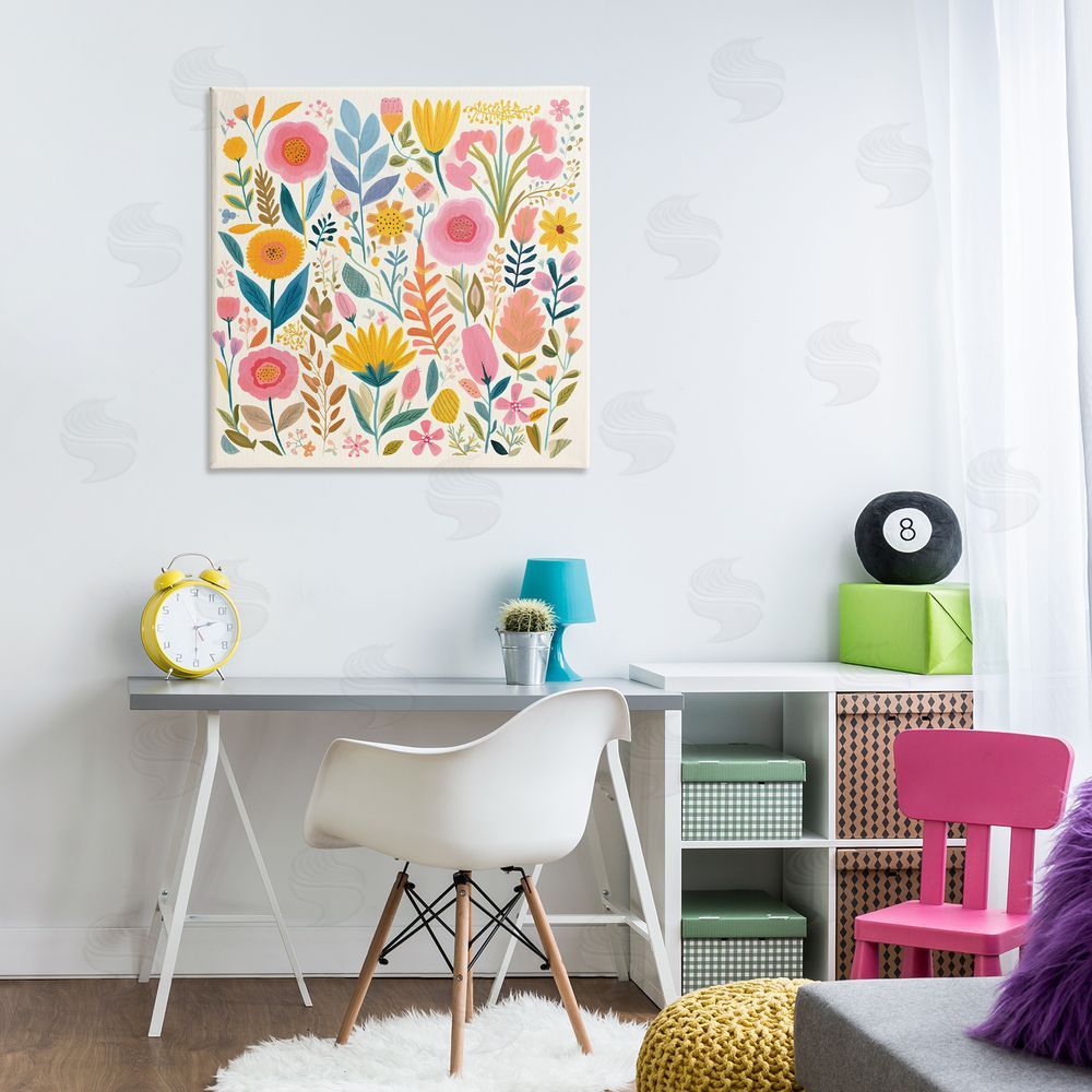 Petal Prints Design Cottage Florals Pattern Canvas Wall Art Print in Room