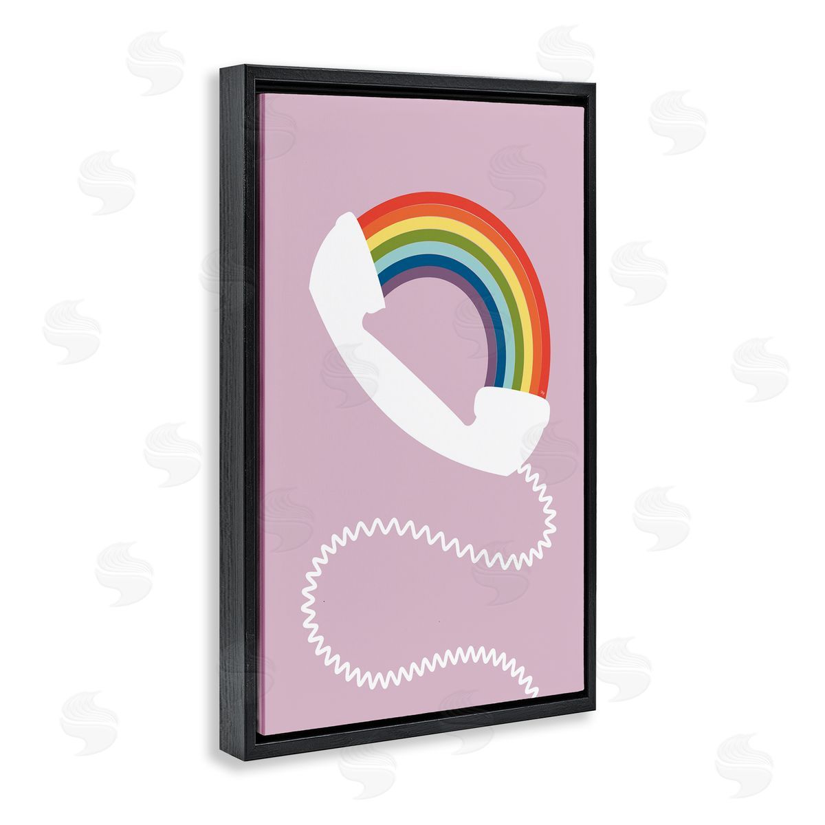 Rainbow Phone on Pink Black Floating Frame Canvas Wall Art, Home Decor by Martina Pavlova